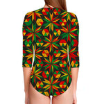 Abstract Geometric Reggae Pattern Print Long Sleeve Swimsuit