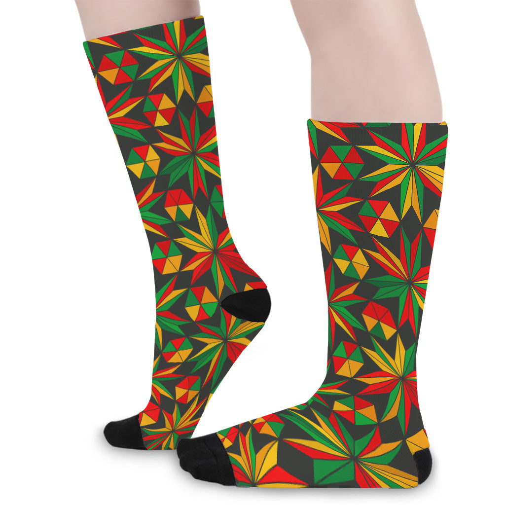 Abstract Geometric Reggae Pattern Print Long Socks