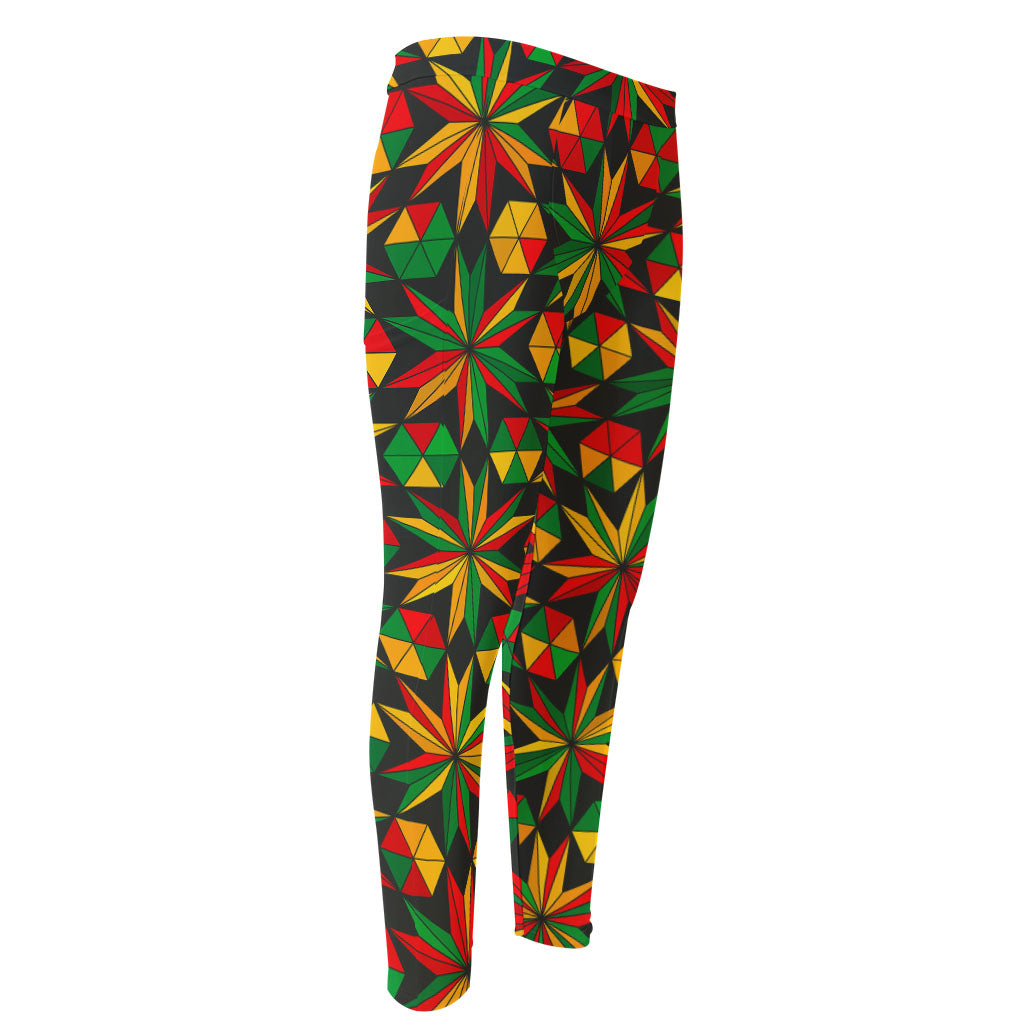 Abstract Geometric Reggae Pattern Print Men's Compression Pants
