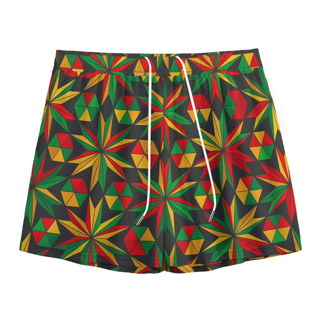 Abstract Geometric Reggae Pattern Print Mesh Shorts
