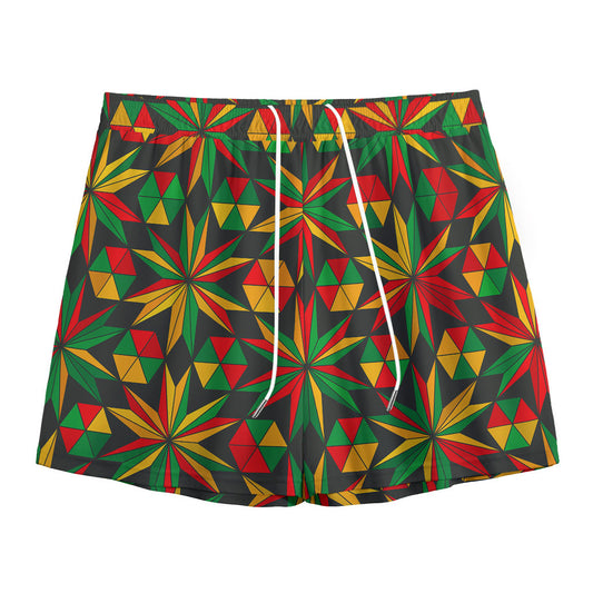 Abstract Geometric Reggae Pattern Print Mesh Shorts