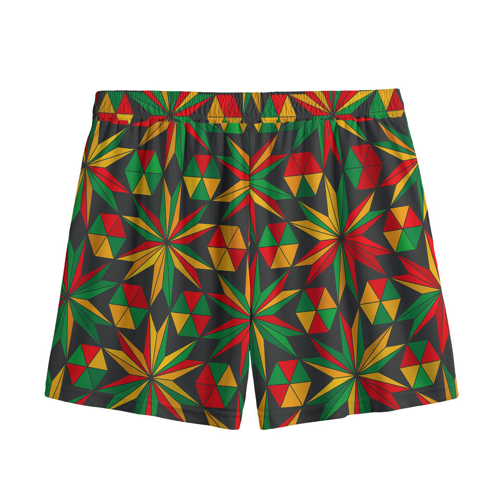 Abstract Geometric Reggae Pattern Print Mesh Shorts