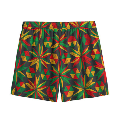 Abstract Geometric Reggae Pattern Print Mesh Shorts