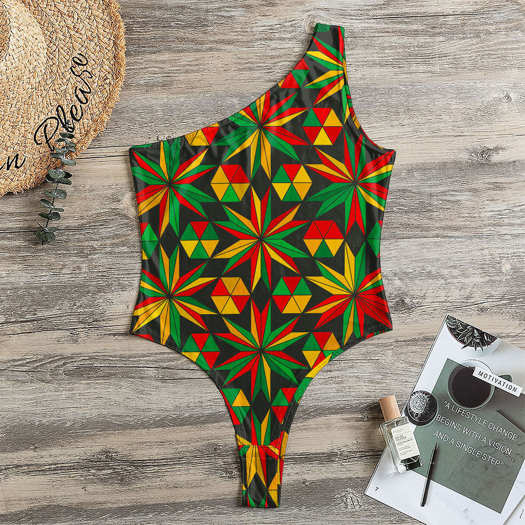 Abstract Geometric Reggae Pattern Print One Shoulder Bodysuit