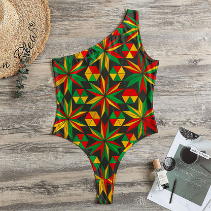 Abstract Geometric Reggae Pattern Print One Shoulder Bodysuit