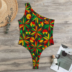 Abstract Geometric Reggae Pattern Print One Shoulder Bodysuit