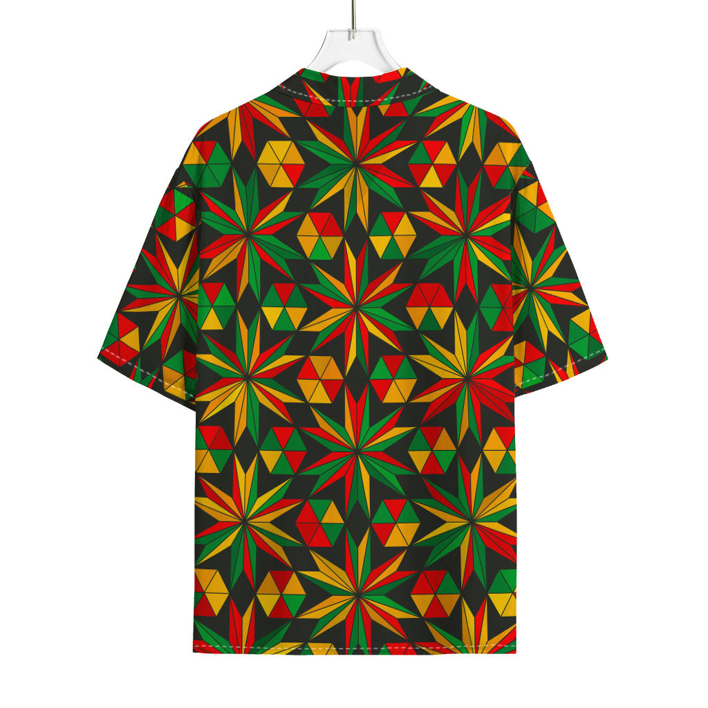 Abstract Geometric Reggae Pattern Print Rayon Hawaiian Shirt