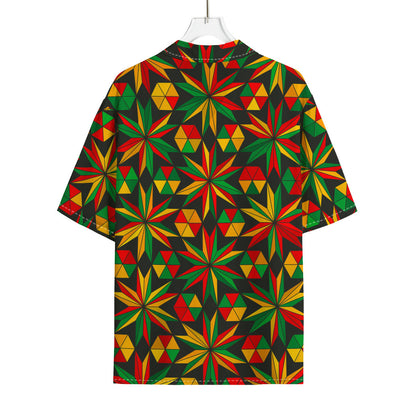 Abstract Geometric Reggae Pattern Print Rayon Hawaiian Shirt