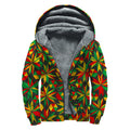 Abstract Geometric Reggae Pattern Print Sherpa Lined Zip Up Hoodie