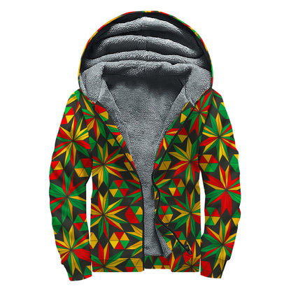 Abstract Geometric Reggae Pattern Print Sherpa Lined Zip Up Hoodie