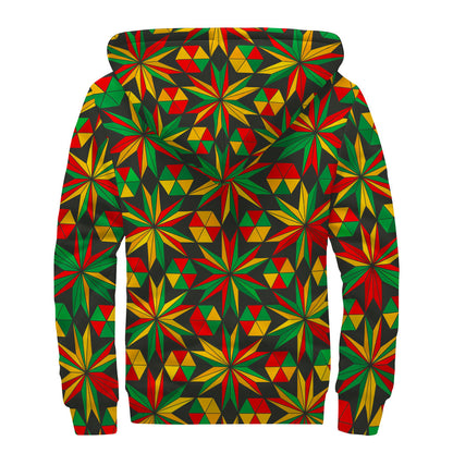 Abstract Geometric Reggae Pattern Print Sherpa Lined Zip Up Hoodie