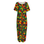 Abstract Geometric Reggae Pattern Print Short Sleeve Long Nightdress