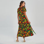 Abstract Geometric Reggae Pattern Print Short Sleeve Maxi Dress