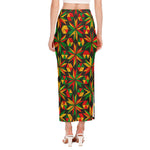 Abstract Geometric Reggae Pattern Print Side Slit Maxi Skirt