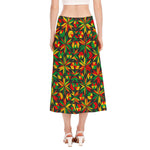 Abstract Geometric Reggae Pattern Print Side Slit Midi Skirt