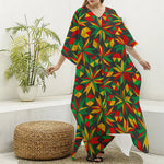 Abstract Geometric Reggae Pattern Print Silk V-Neck Kaftan Dress
