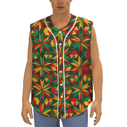 Abstract Geometric Reggae Pattern Print Sleeveless Baseball Jersey