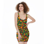 Abstract Geometric Reggae Pattern Print Sleeveless Bodycon Dress