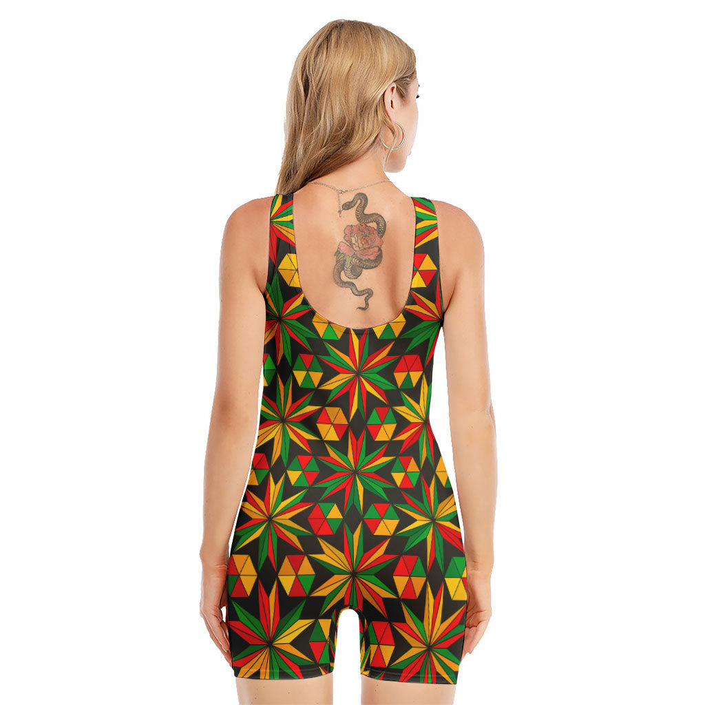 Abstract Geometric Reggae Pattern Print Sleeveless One Piece Swimsuit
