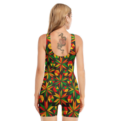 Abstract Geometric Reggae Pattern Print Sleeveless One Piece Swimsuit