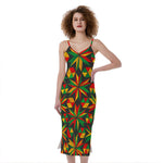 Abstract Geometric Reggae Pattern Print Slim Fit Midi Cami Dress