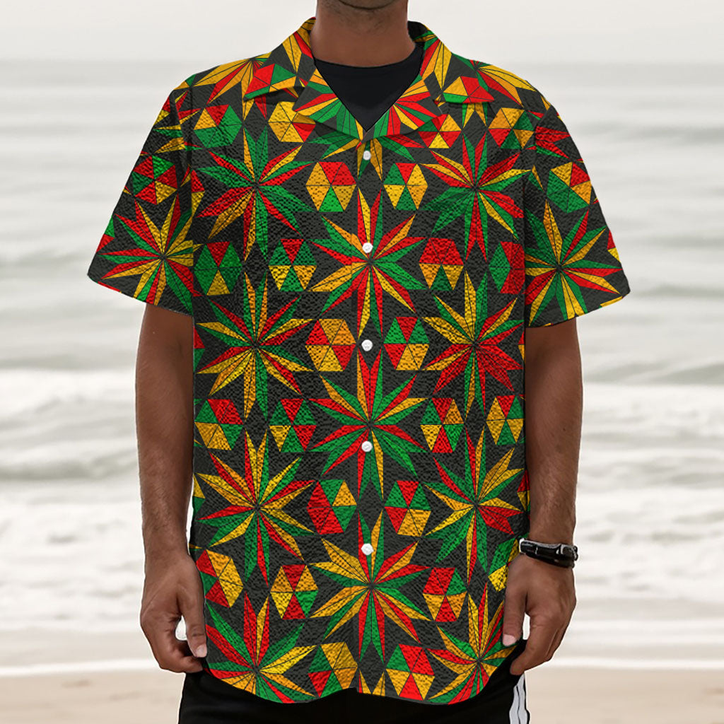 Abstract Geometric Reggae Pattern Print Textured Short Sleeve Shirt
