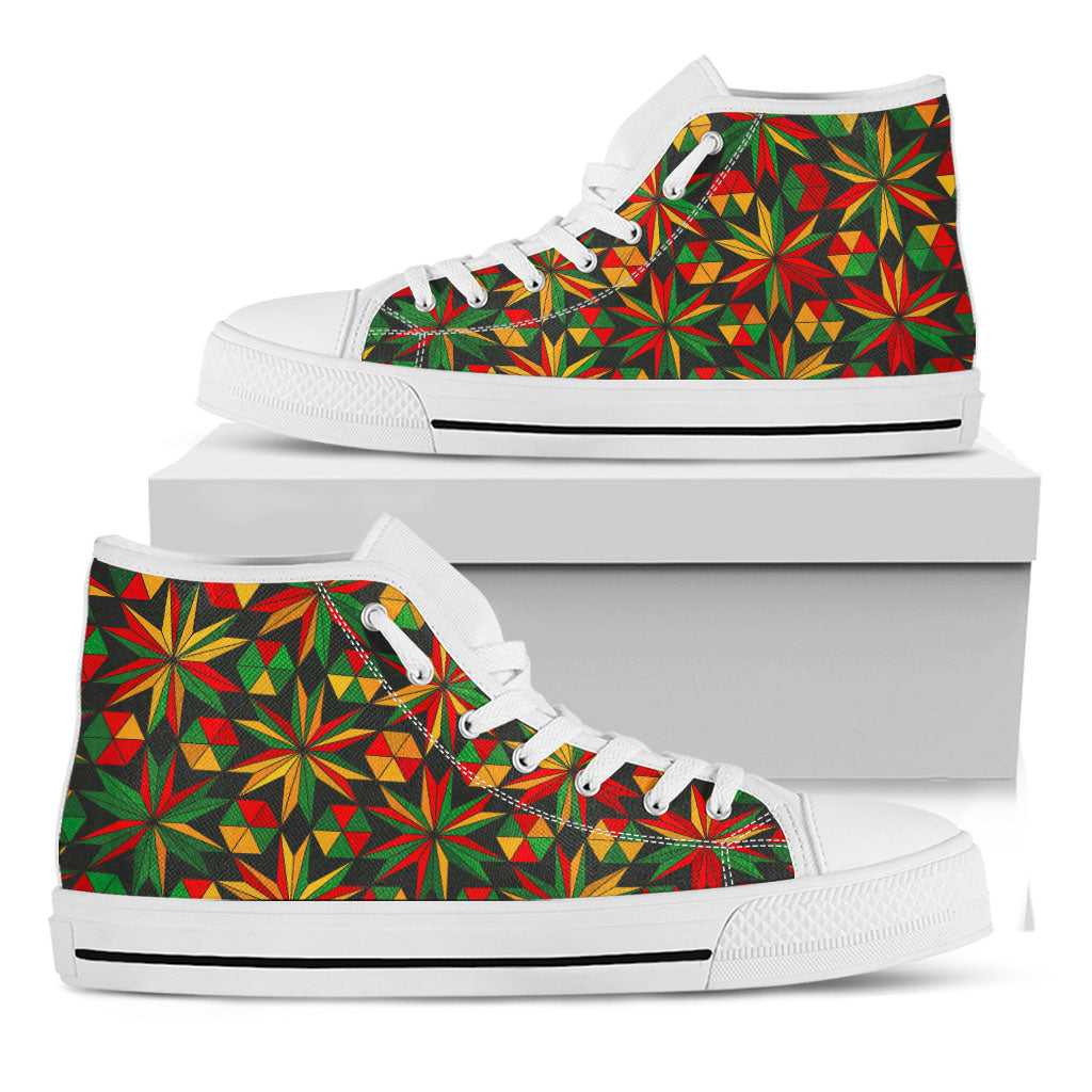 Abstract Geometric Reggae Pattern Print White High Top Sneakers