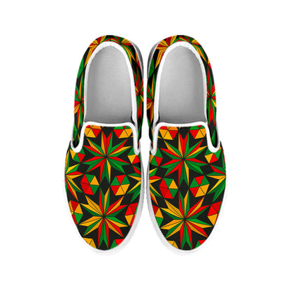 Abstract Geometric Reggae Pattern Print White Slip On Sneakers