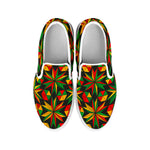Abstract Geometric Reggae Pattern Print White Slip On Sneakers