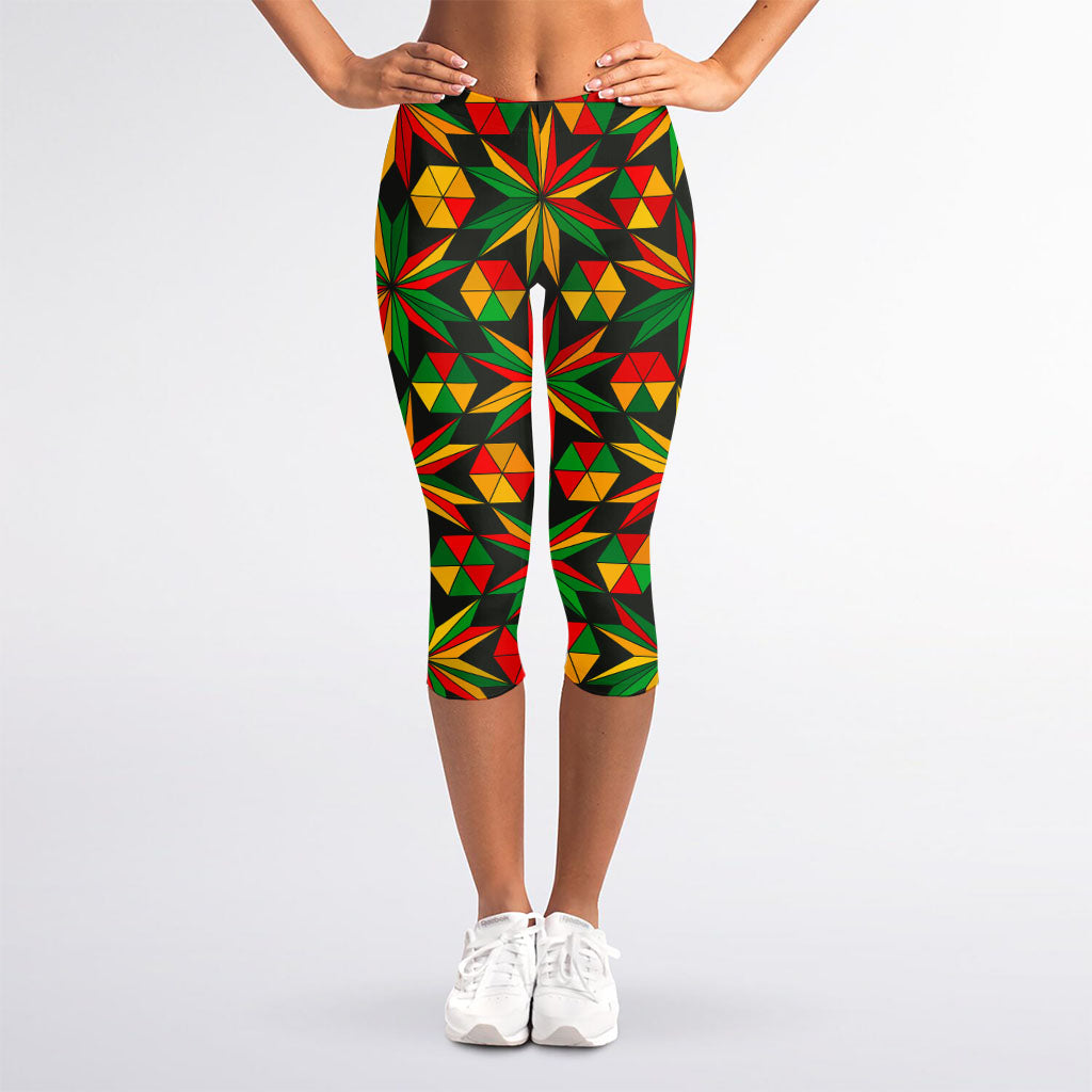 Abstract Geometric Reggae Pattern Print Women's Capri Leggings