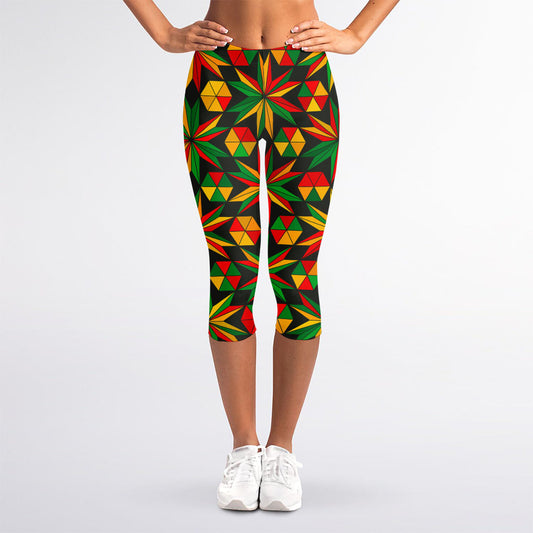 Abstract Geometric Reggae Pattern Print Women's Capri Leggings