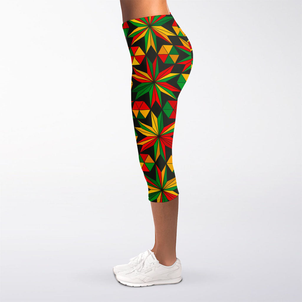 Abstract Geometric Reggae Pattern Print Women's Capri Leggings