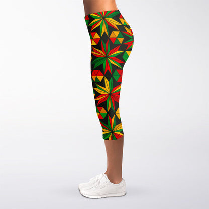 Abstract Geometric Reggae Pattern Print Women's Capri Leggings