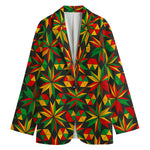 Abstract Geometric Reggae Pattern Print Women's Cotton Blazer