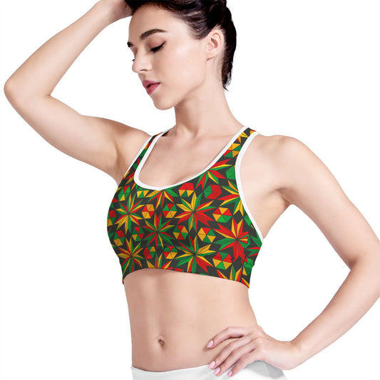 Abstract Geometric Reggae Pattern Print Women's Sports Bra