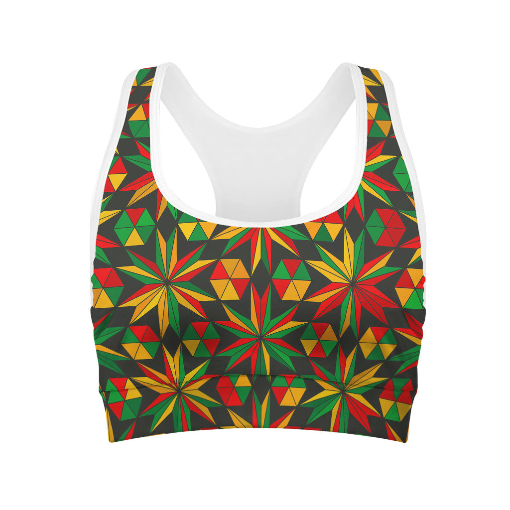 Abstract Geometric Reggae Pattern Print Women's Sports Bra