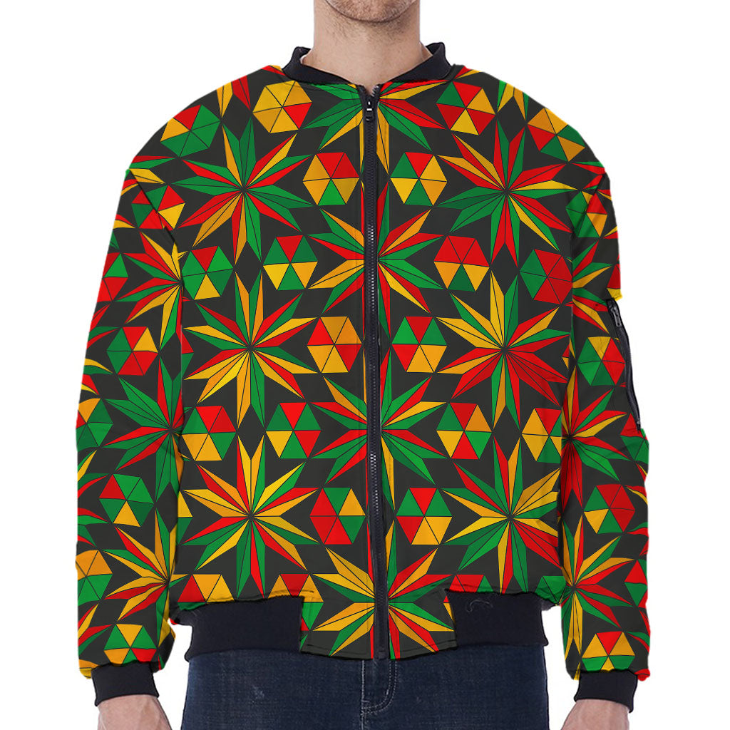 Abstract Geometric Reggae Pattern Print Zip Sleeve Bomber Jacket