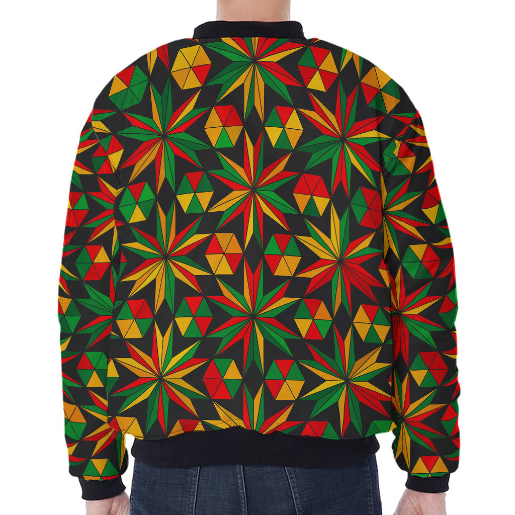 Abstract Geometric Reggae Pattern Print Zip Sleeve Bomber Jacket