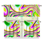 Abstract Holographic Liquid Trippy Print 3 Piece Kitchen Curtains