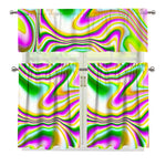 Abstract Holographic Liquid Trippy Print 3 Piece Kitchen Curtains