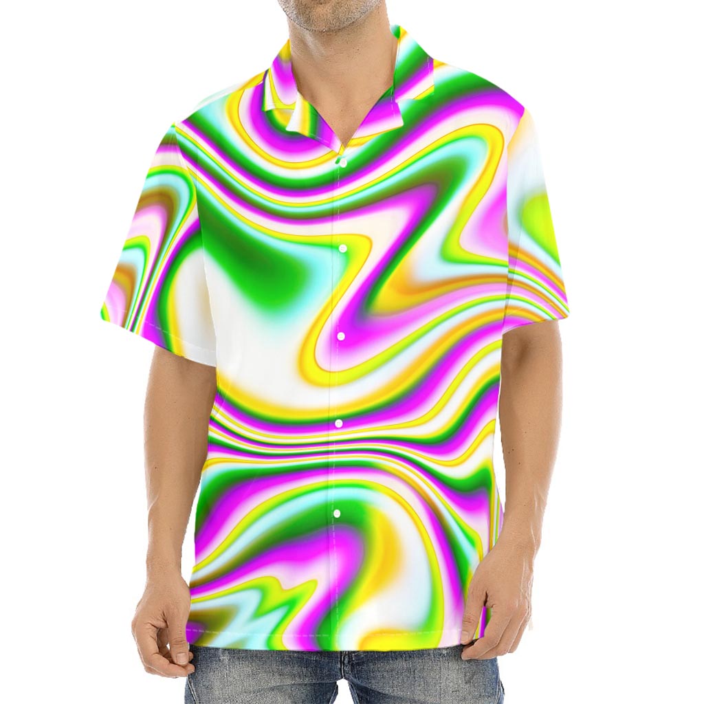 Abstract Holographic Liquid Trippy Print Aloha Shirt