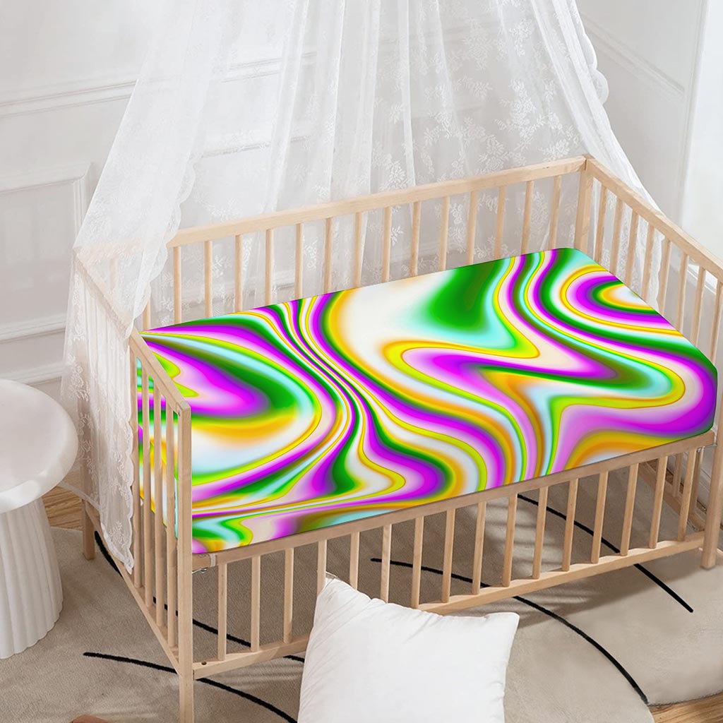 Abstract Holographic Liquid Trippy Print Baby Crib Sheet