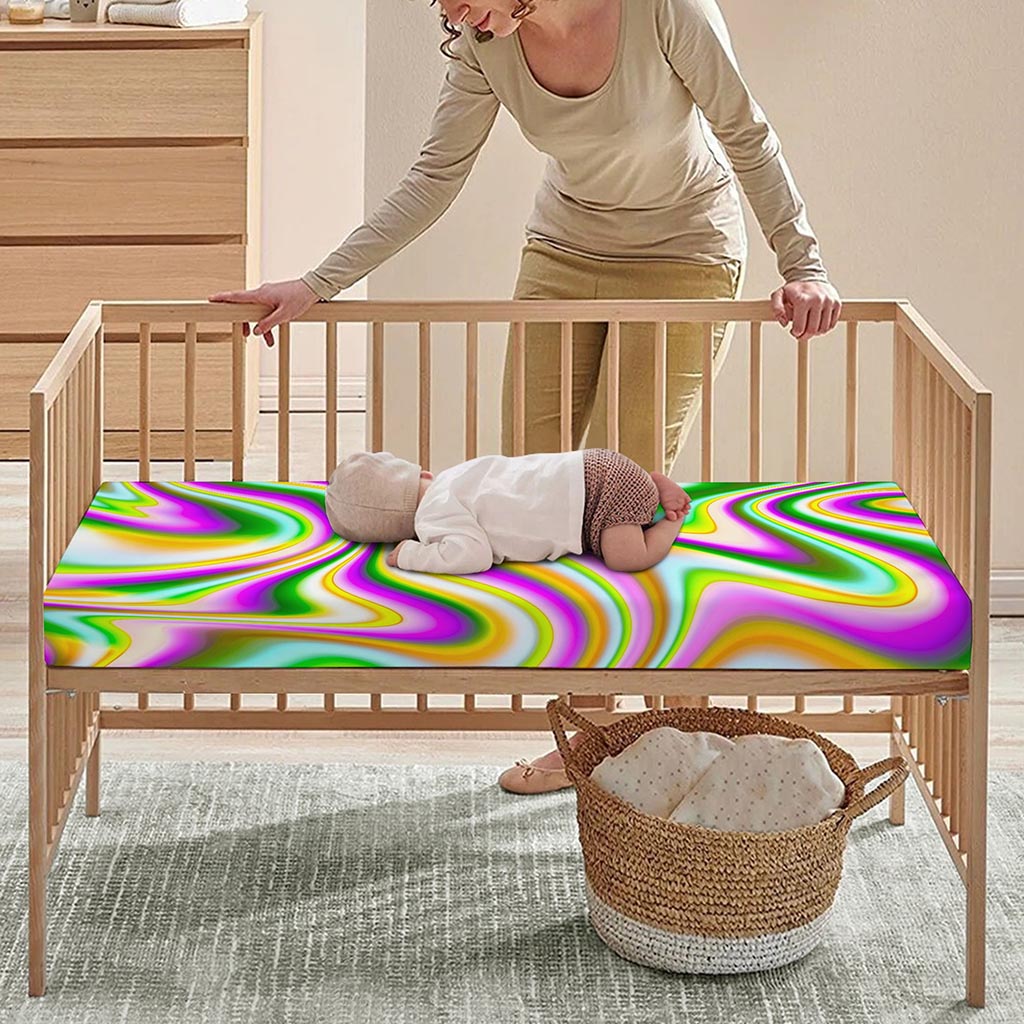 Abstract Holographic Liquid Trippy Print Baby Crib Sheet