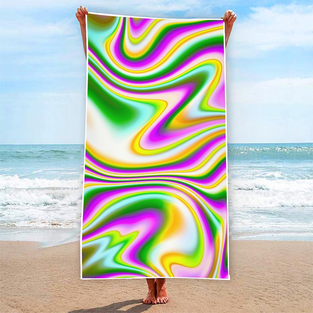 Abstract Holographic Liquid Trippy Print Beach Towel