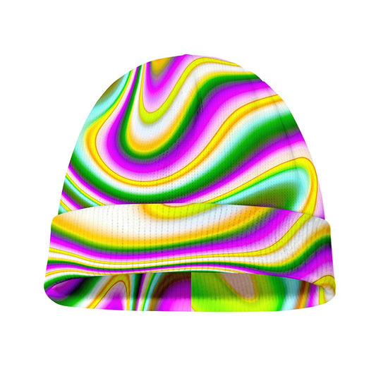 Abstract Holographic Liquid Trippy Print Beanie