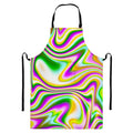 Abstract Holographic Liquid Trippy Print Bib Apron With Pocket