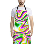 Abstract Holographic Liquid Trippy Print Bib Apron With Pocket