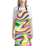 Abstract Holographic Liquid Trippy Print Bib Apron With Pocket