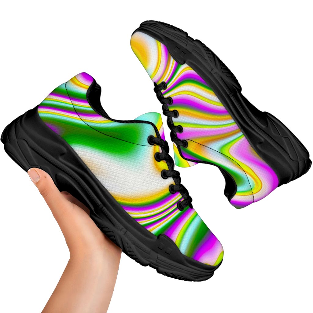 Abstract Holographic Liquid Trippy Print Black Chunky Shoes