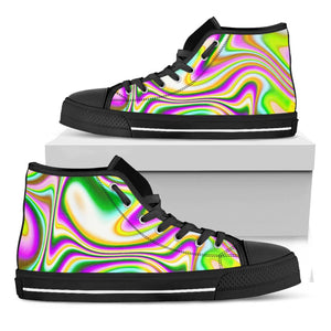 Abstract Holographic Liquid Trippy Print Black High Top Sneakers